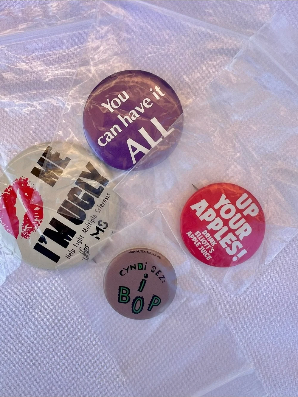 Assorted Vintage 80's Slogan Pinback Button Lot - Cyndi sez: I BOP